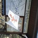 A bulletin board at the Fletcher Wildlife Garden shows a map of the garden and information notices. 