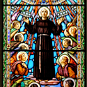 Stained glass window at \n St. Anthony's Church, designed by Guido Nincheri.