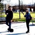 2018 walk leader Tom and JW organizer Laura at the Skateboard Park walk.
