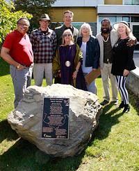 Poets at the unveiling of the Lett plaque, including George Elliott Clarke (left, Canada's poet laureate at the time),  and Andrée Lacelle and Jamaal Jackson Rogers (who were City of Ottawa poets laureate), 2017. 