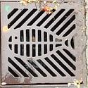 The fish design on the grate reminds everyone that water that goes down this drain goes into the river.  Keep it clean!